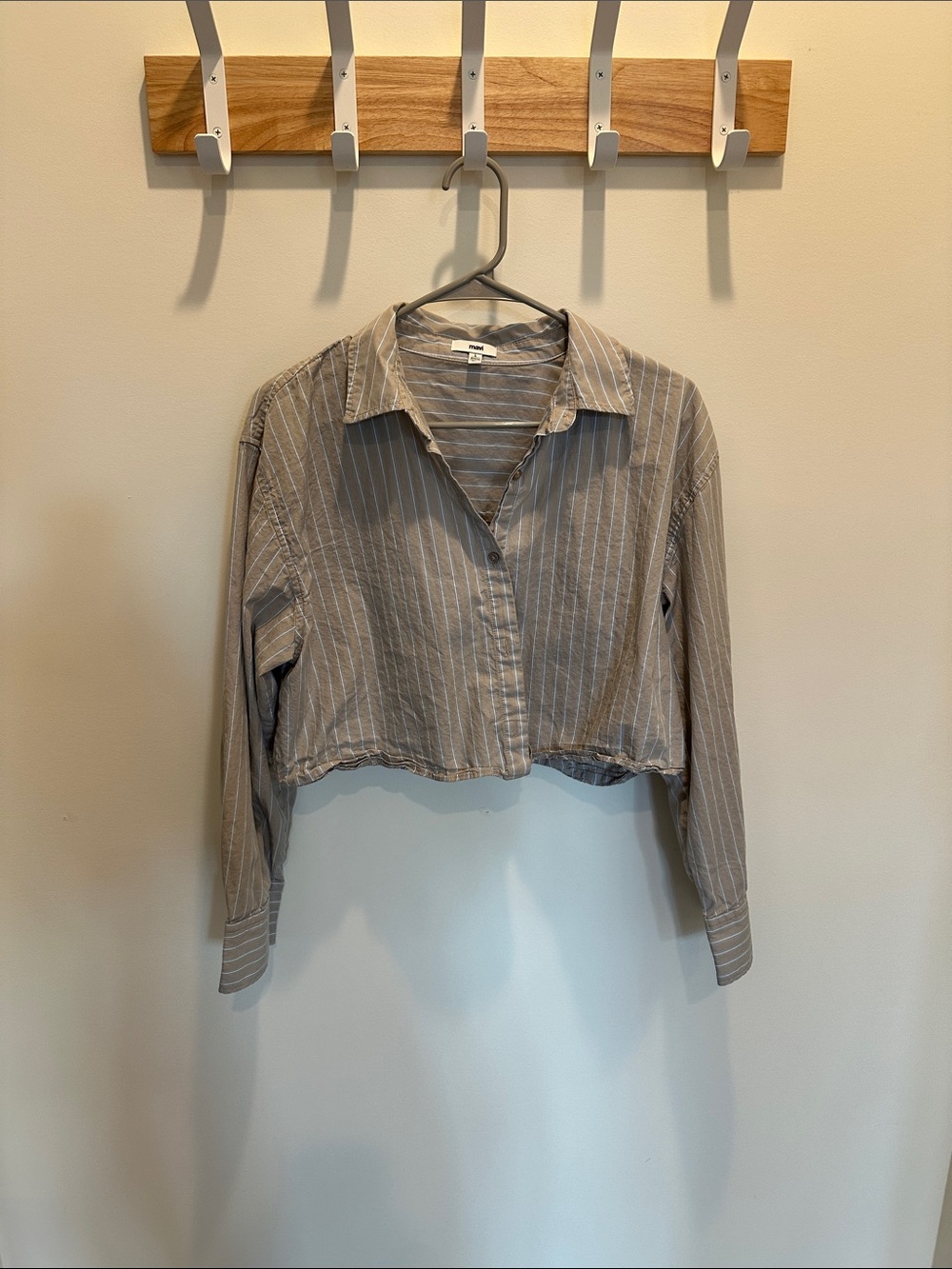 Mavi Cropped Pinstripe Button-Down Shirt - Gray